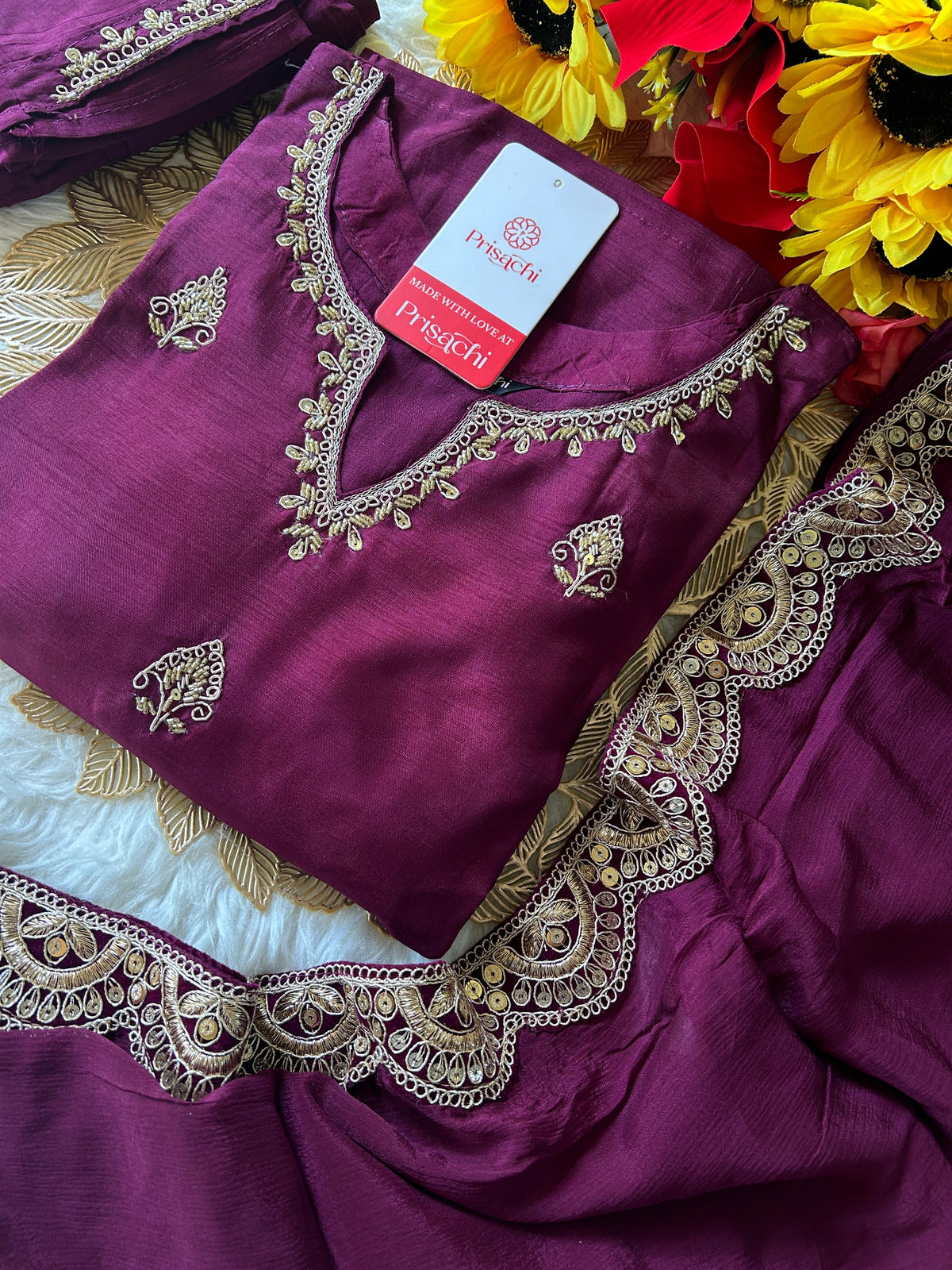 Purple embroidered kurta Pant  with dupatta