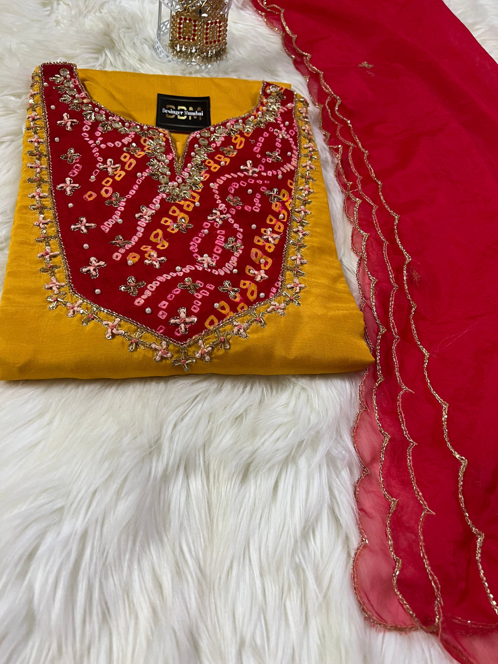 Yellow Embroidered kurta Pant  with dupatta