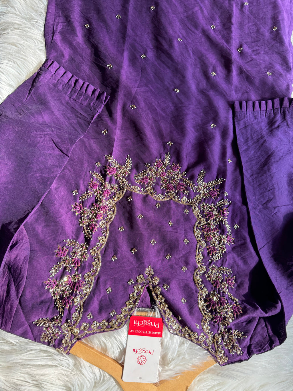 Purple Embroidered kurta Pant  with dupatta with Zardosi work