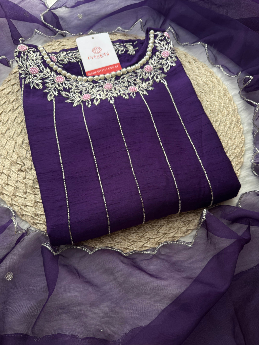PriSachi Purple Embroidered kurta Pant  with dupatta