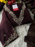 Brown hand embroidered kurta pant with dupatta