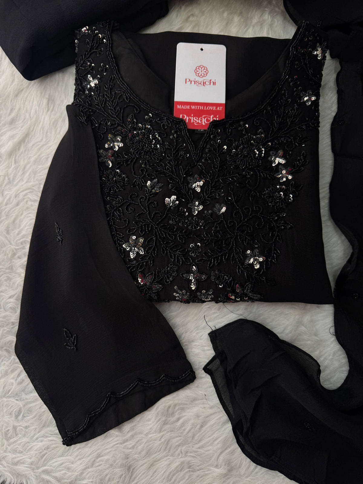 Black Designer Embroidered Kurta set with Palazzo and dupatta