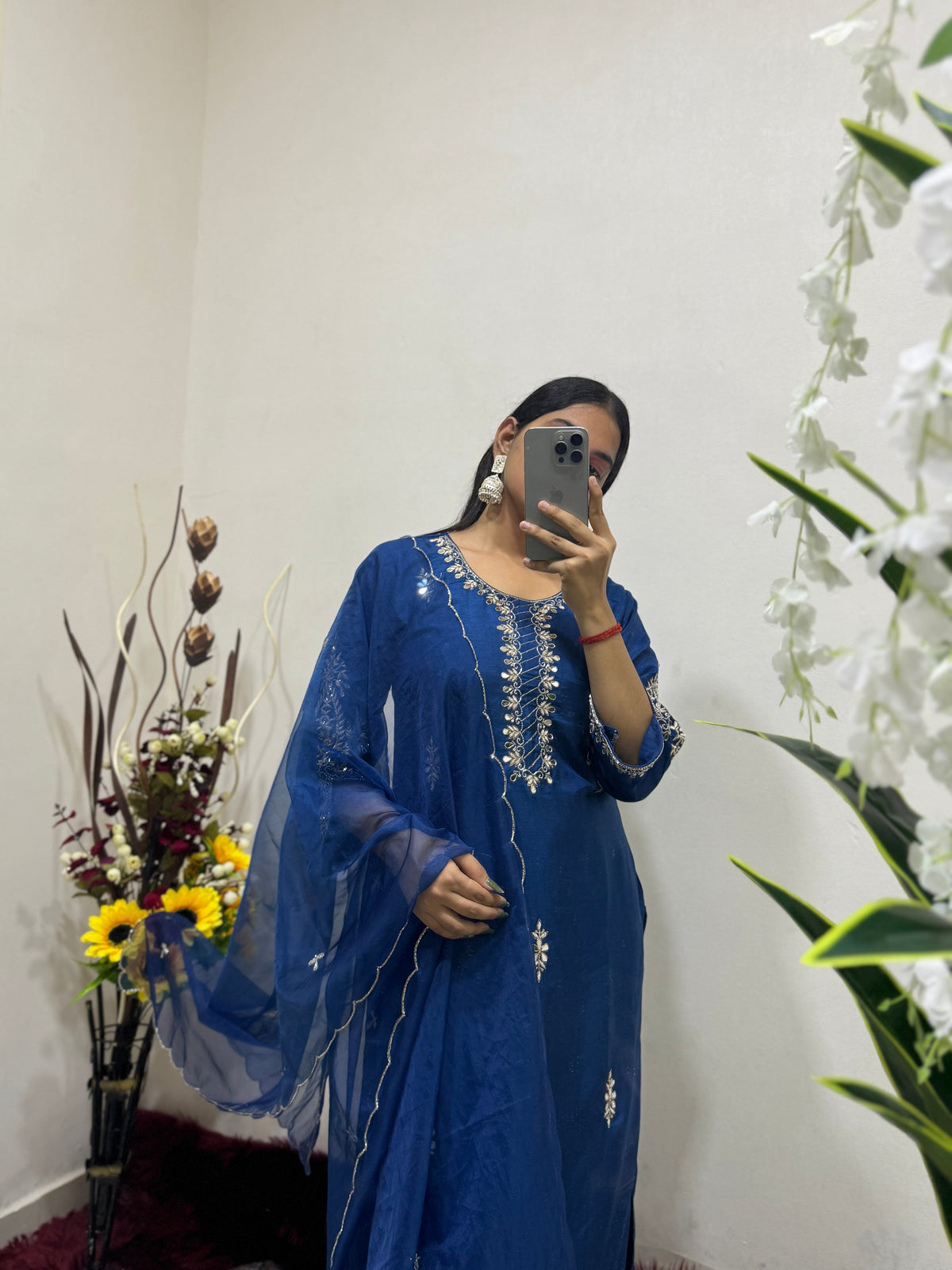 Blue Embroidered kurta Pant  with dupatta