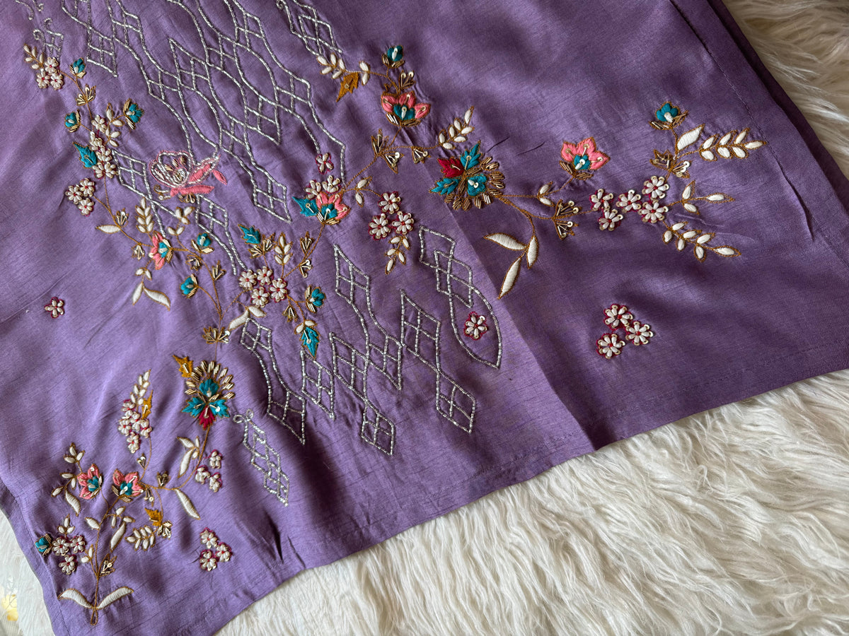 Purple embroidered  kurta set with dupatta