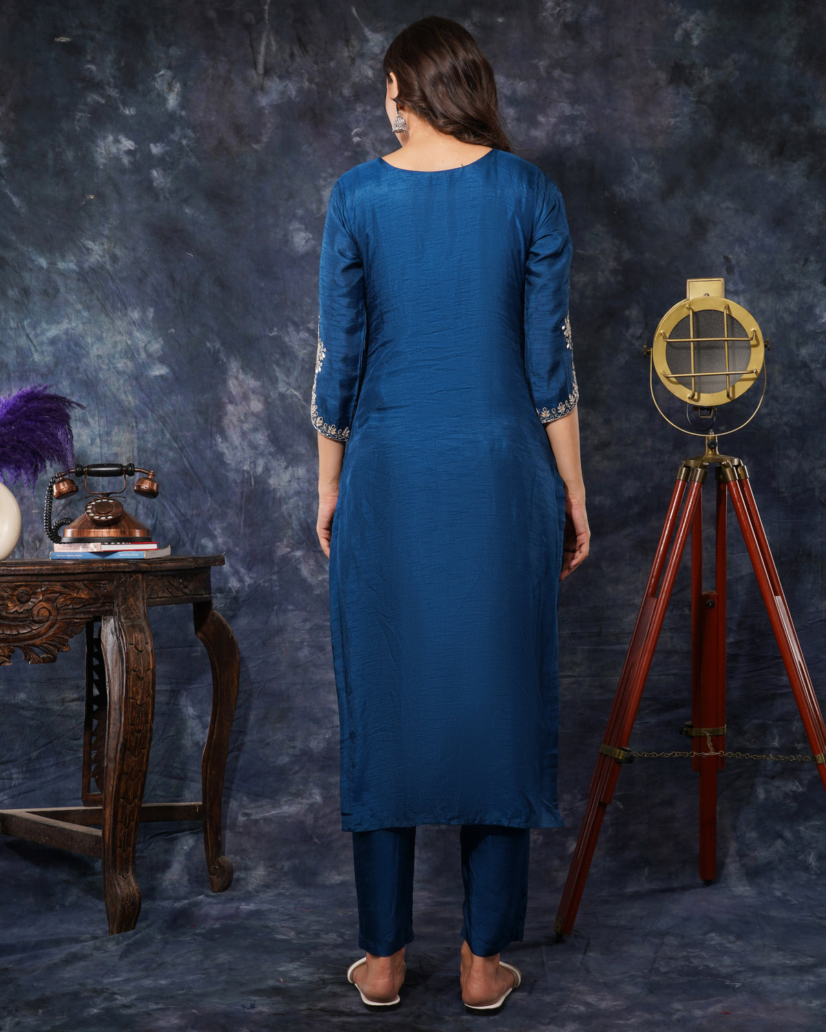 Blue embroidered kurta set with dupatta