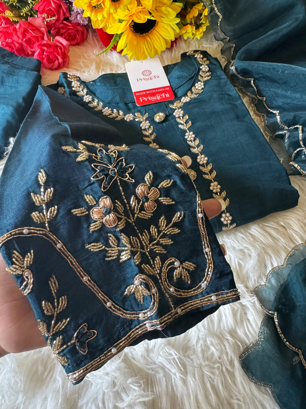 Red embroidered kurta Bottom  with dupatta