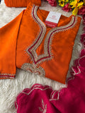 Designer Orange Embroidered Kurta bottom With Dupatta