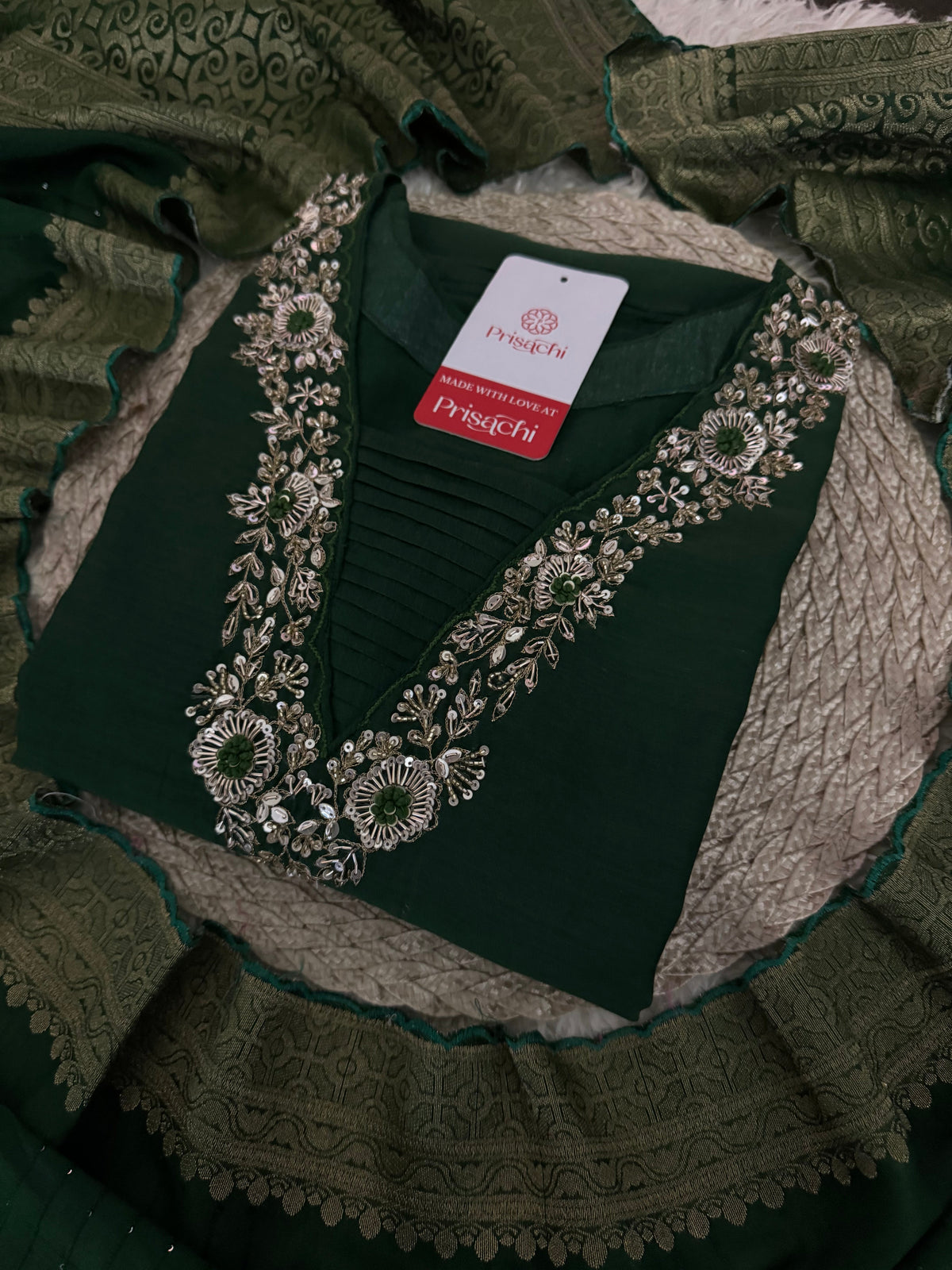 Brown hand embroidered kurta pant with dupatta