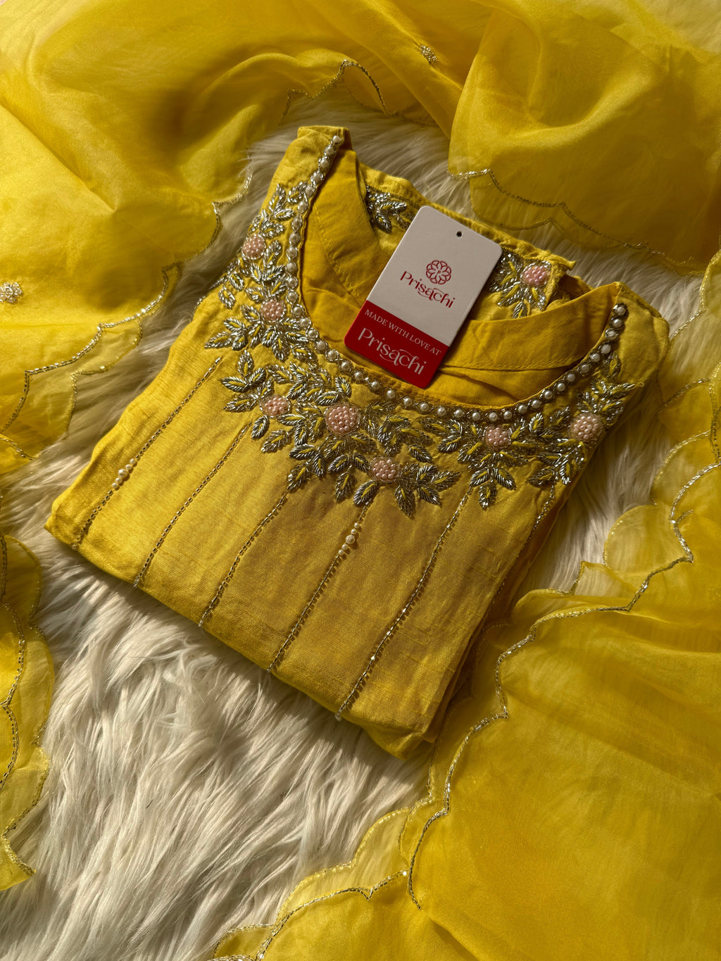 Yellow Embroidered kurta set with dupatta