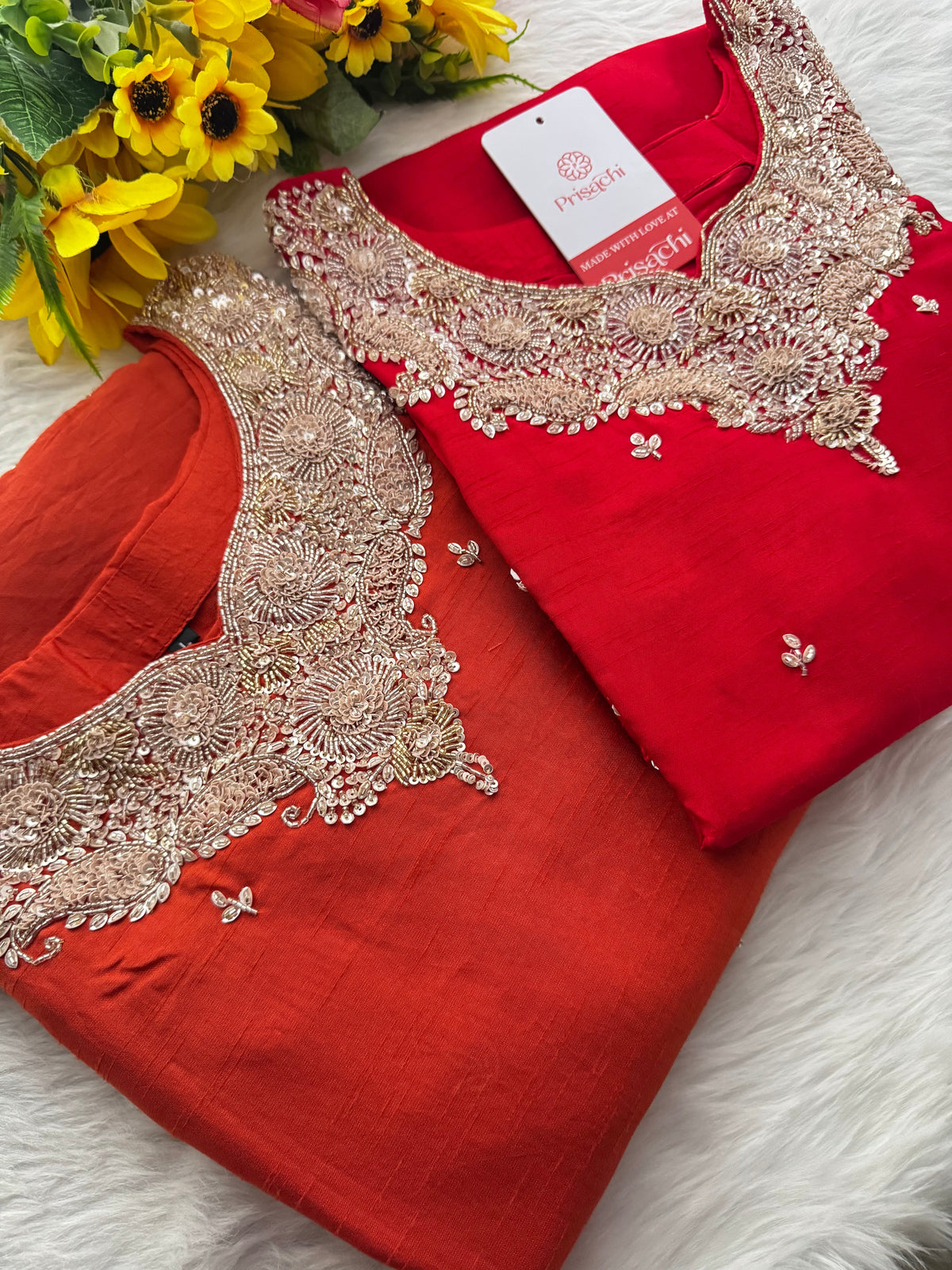 Red Embroidered kurta Pant with dupatta
