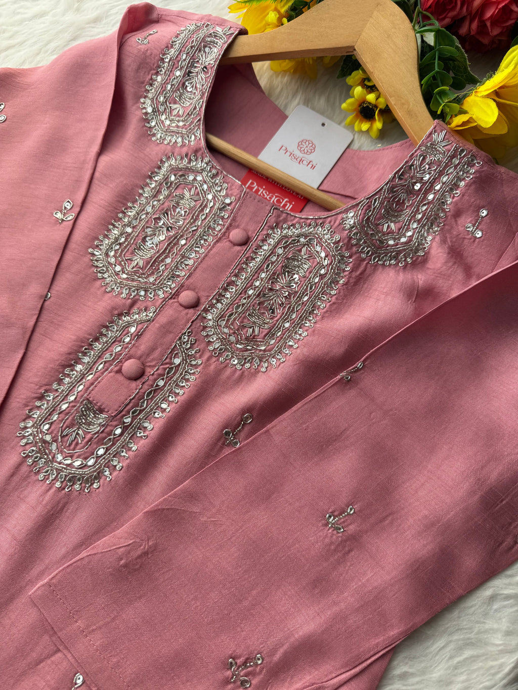 Pink embroidered kurta set with dupatta