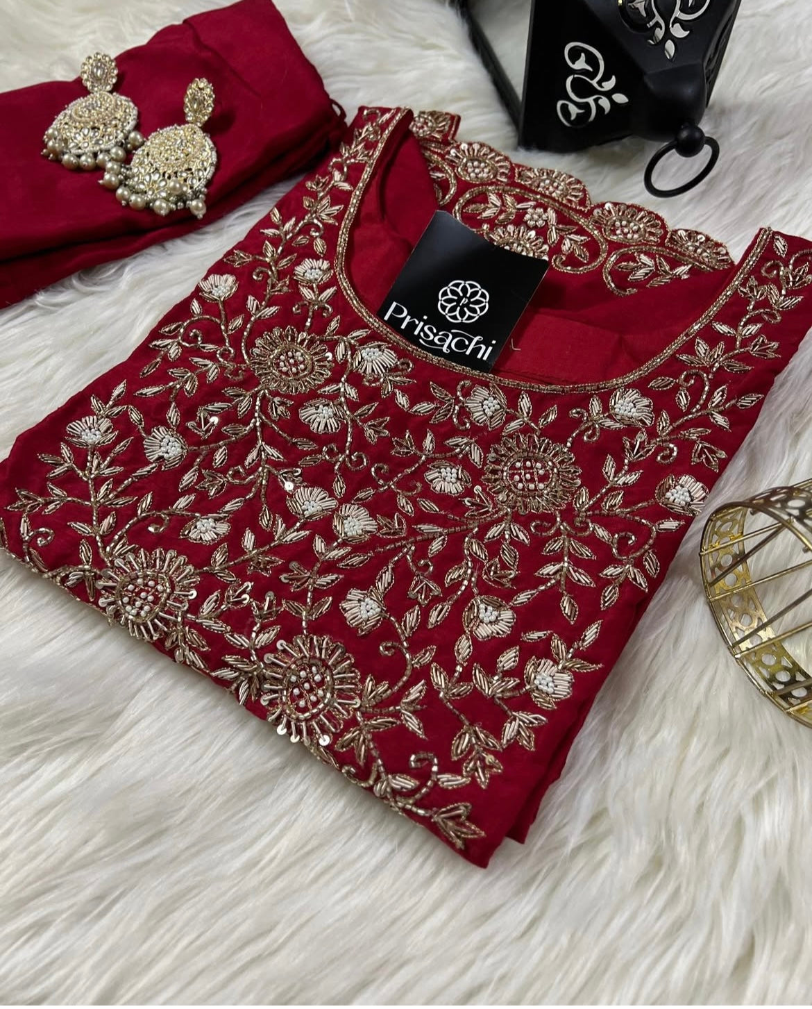 Designer Red Embroidered kurta set with dupatta