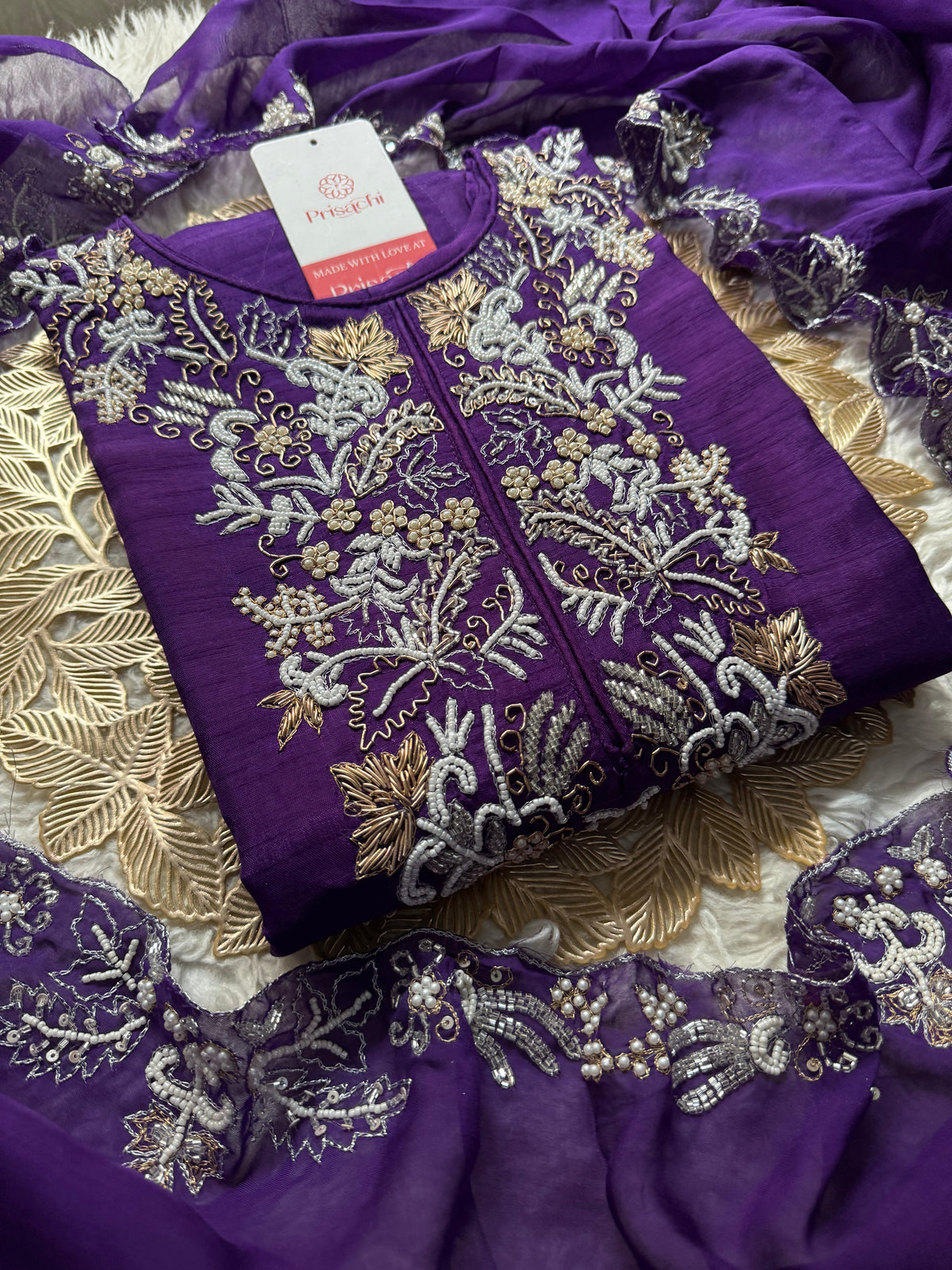 Purple Designer Embroidery Kurti pant with embroidered Work duptta