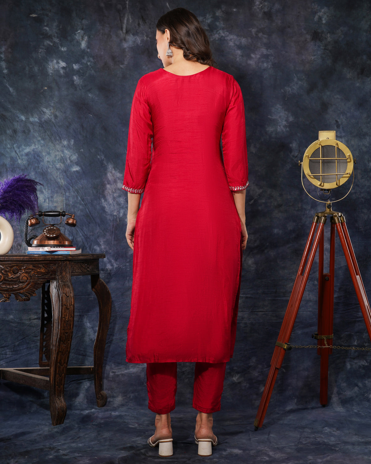 Red embroidered kurta Pant  with dupatta