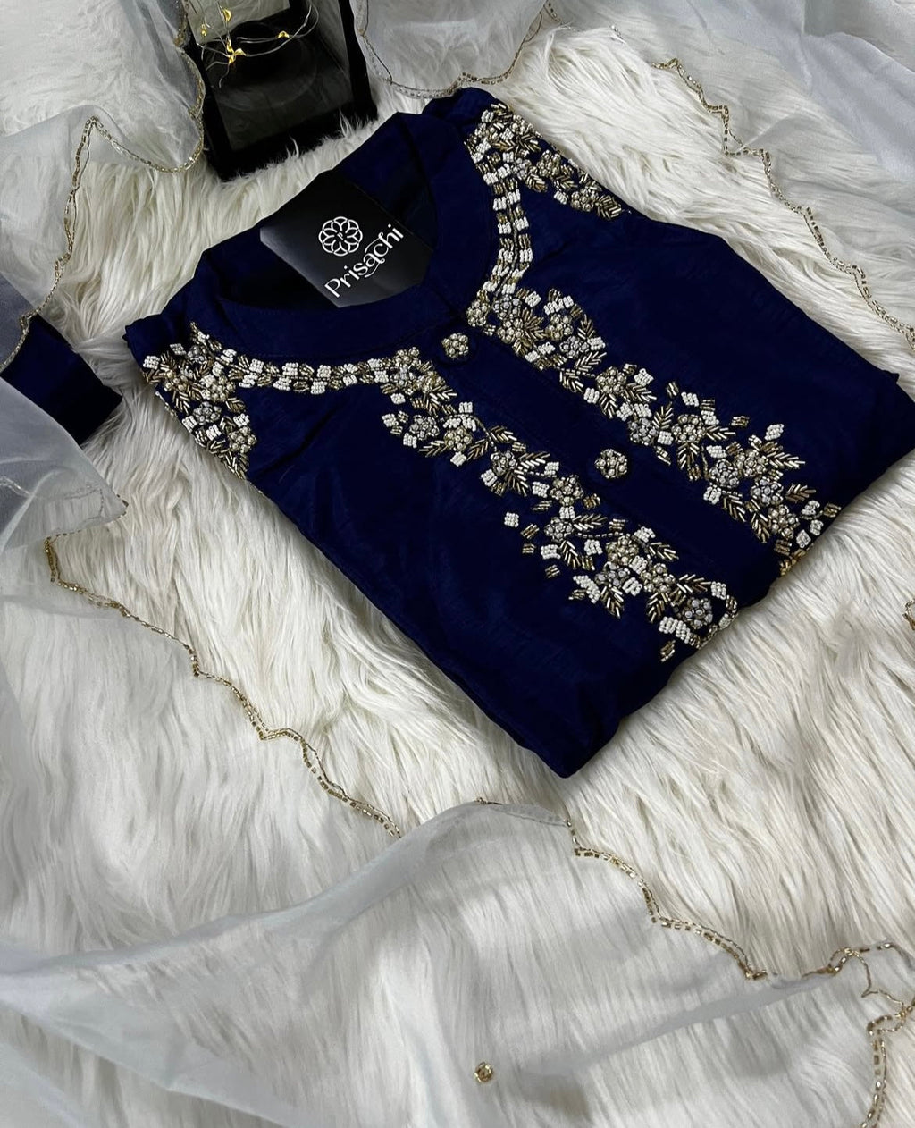 Blue embroidered kurta set with dupatta