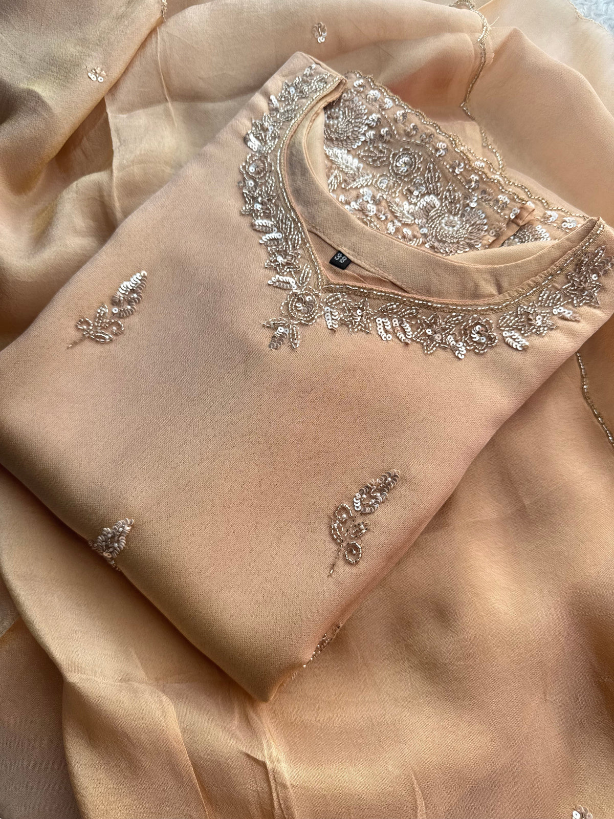 Beige Kurta Set for Women with Pants and Dupatta