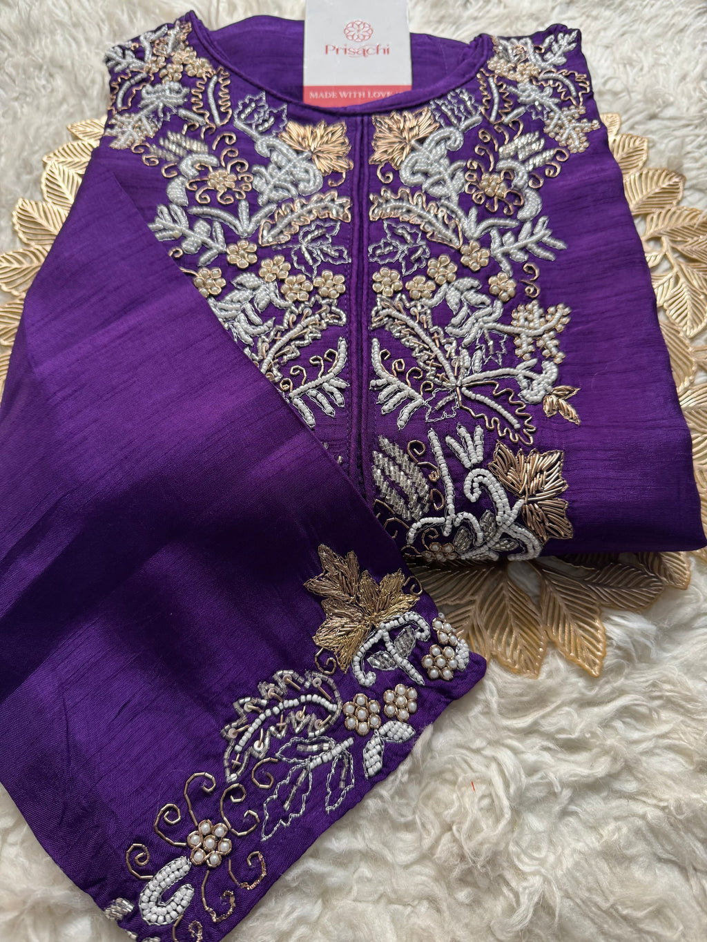 Purple Designer Embroidery Kurti pant with embroidered Work duptta