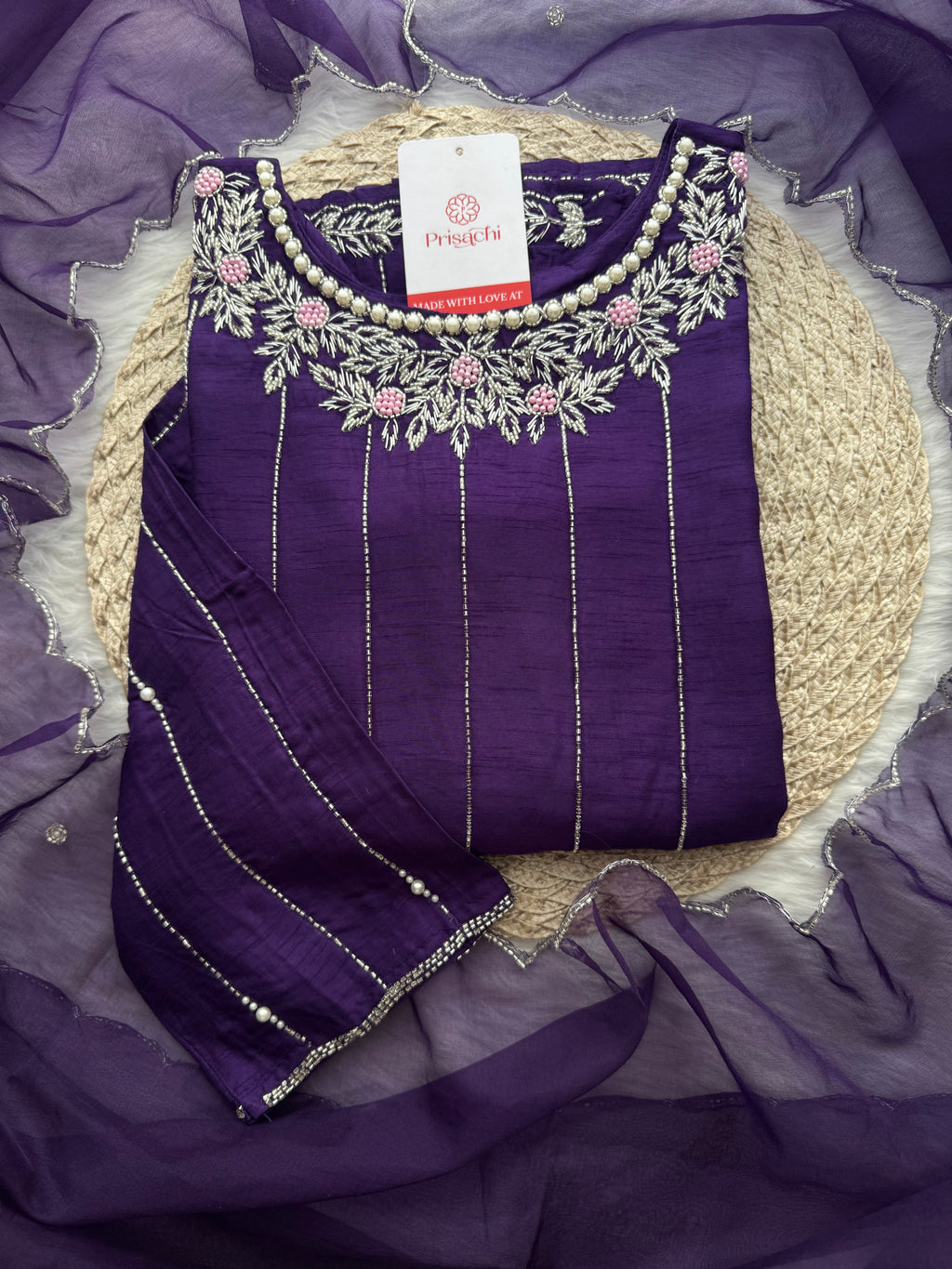 PriSachi Purple Embroidered kurta Pant  with dupatta