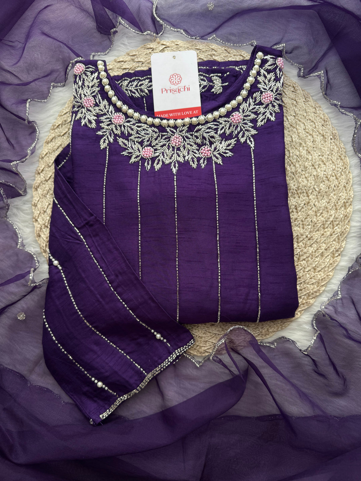 PriSachi Purple Embroidered kurta Pant  with dupatta