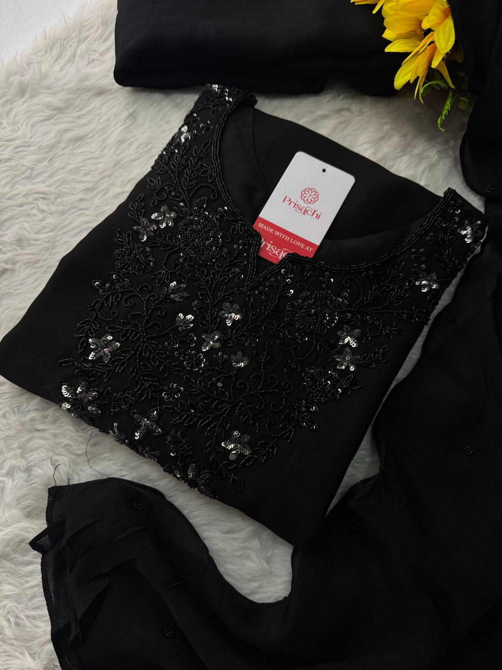 Black Designer Embroidered Kurta set with Palazzo and dupatta