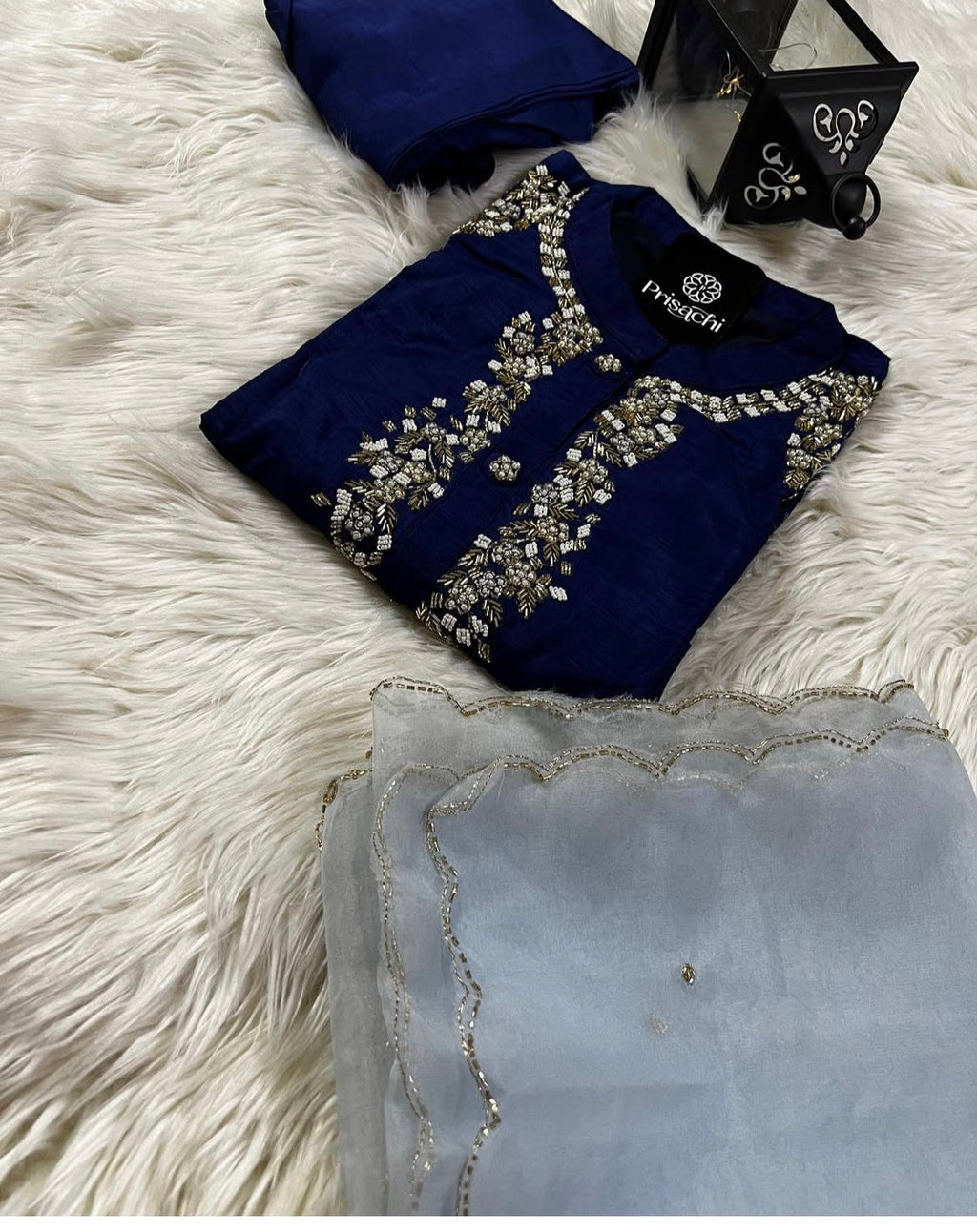 Blue embroidered kurta set with dupatta