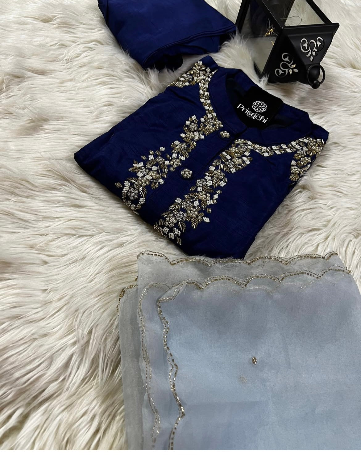 Blue embroidered kurta set with dupatta