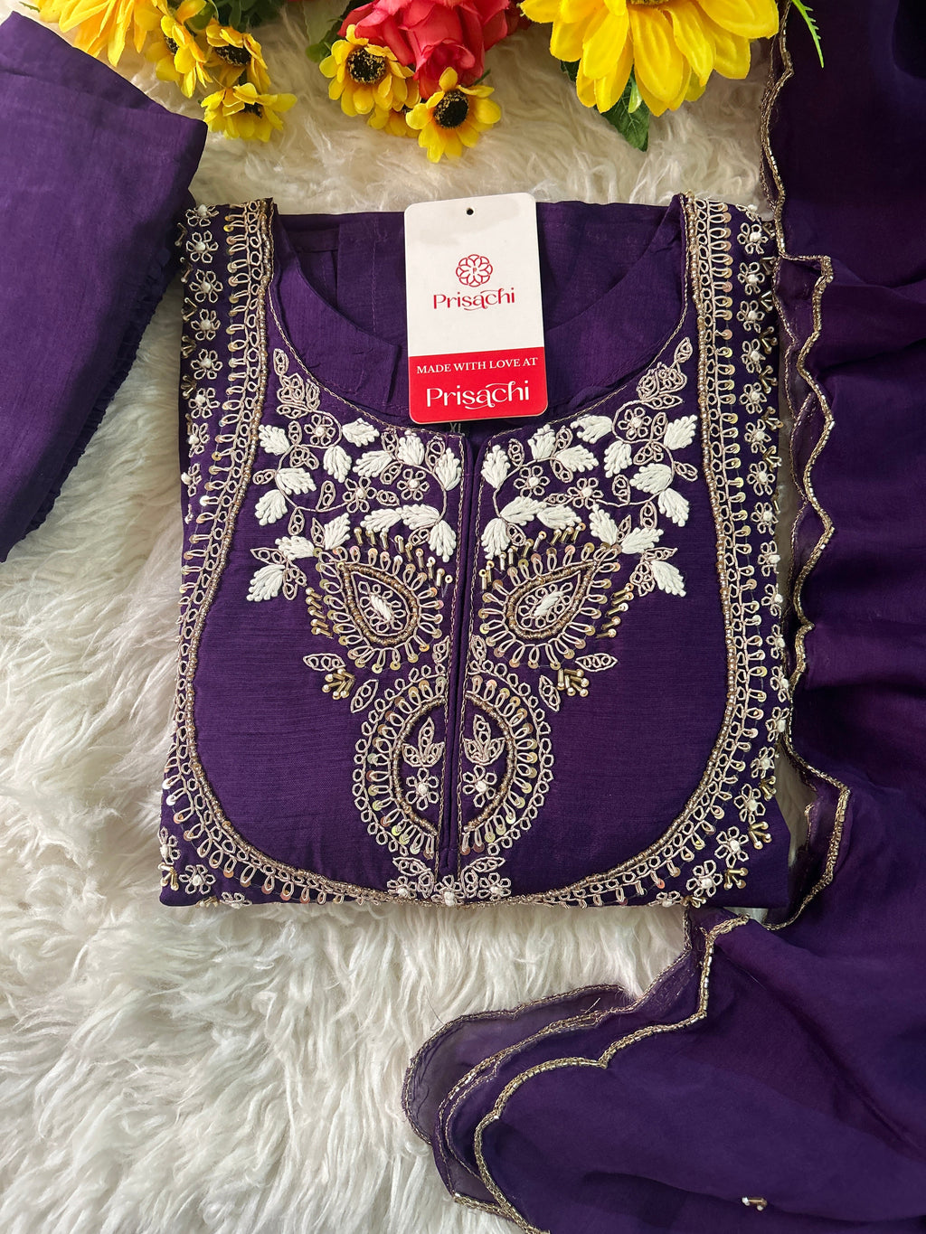 Purple Embroidered Kurta bottom With Dupatta