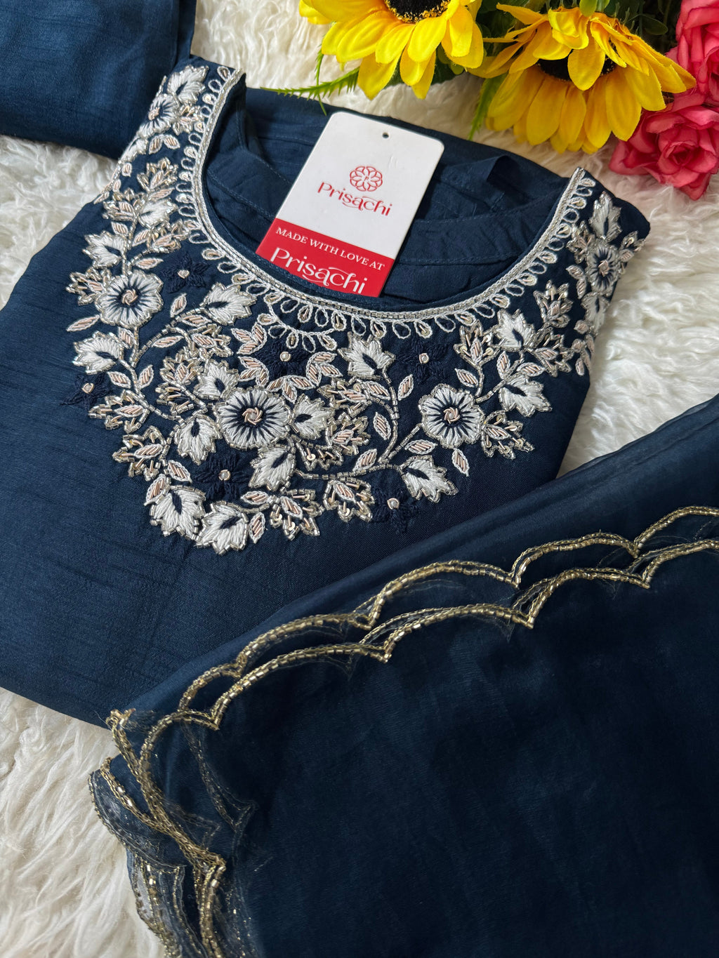 Blue embroidered kurta Bottom  with dupatta