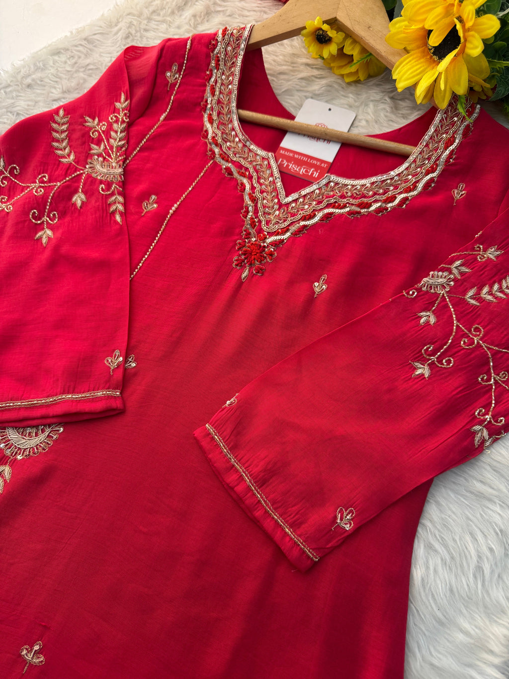 Pink Embroidered A-Line kurta set with dupatta and Pant
