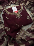 Brown hand embroidered kurta pant with dupatta