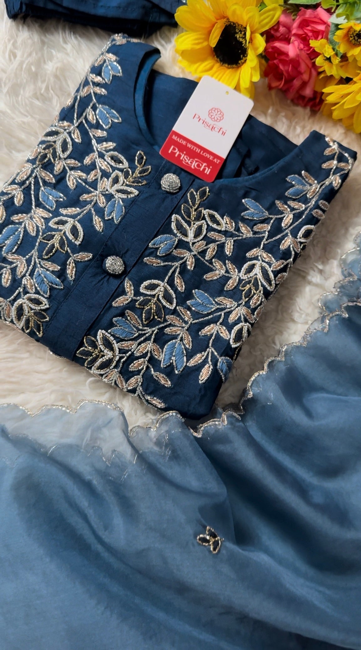 Blue embroidered kurta Bottom with dupatta