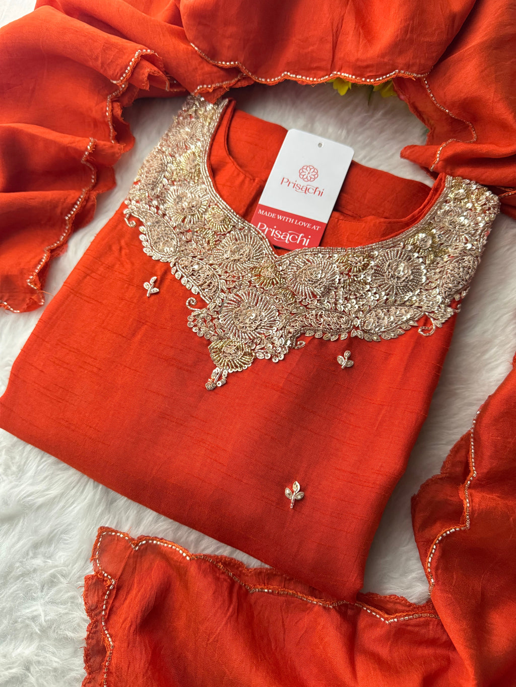 Red Embroidered kurta Pant with dupatta