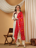Off White Designer Embroidered Kurta set with dupatta with Pant