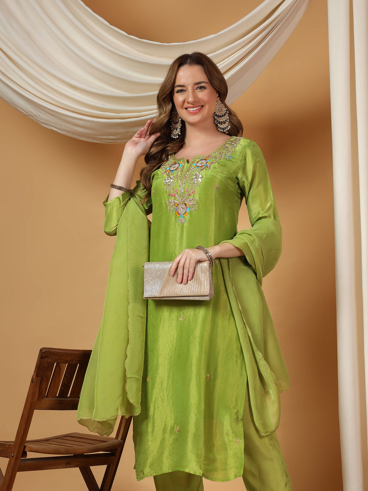 Designer Embroidered Kurta set with dupatta with Pant