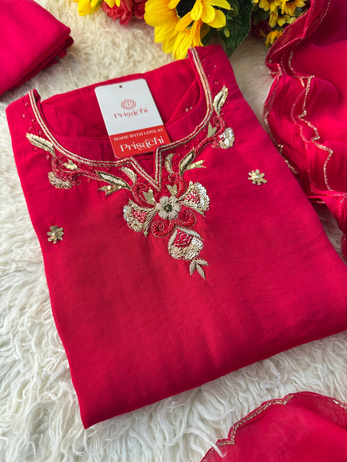 Prisachi Pink Embroidered kurta bottom with dupatta