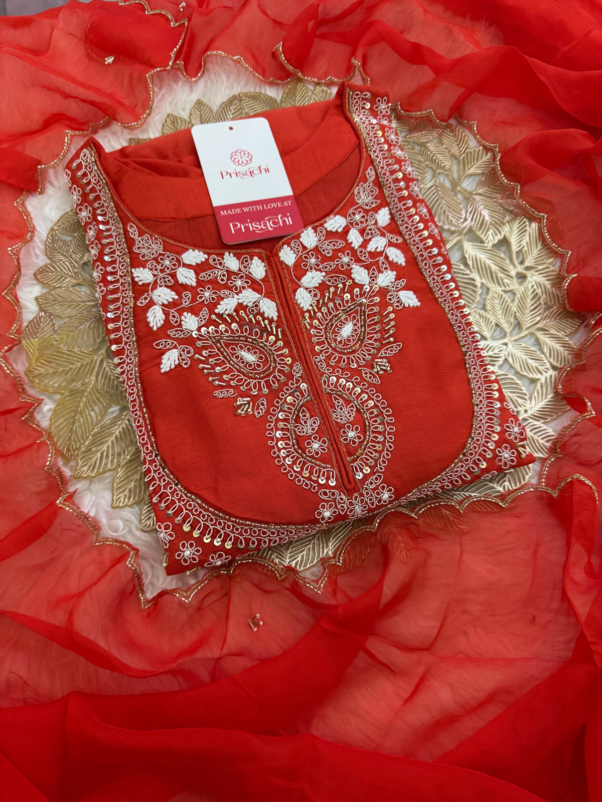 Orange Embroidered Kurta bottom With Dupatta