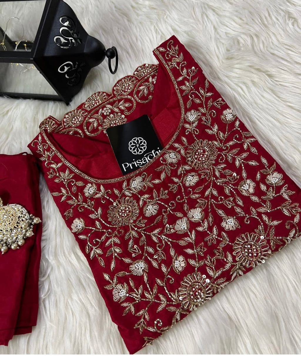 Designer Red Embroidered kurta set with dupatta