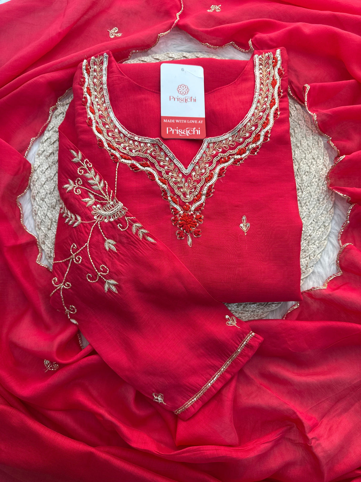 Pink Embroidered A-Line kurta set with dupatta and Pant