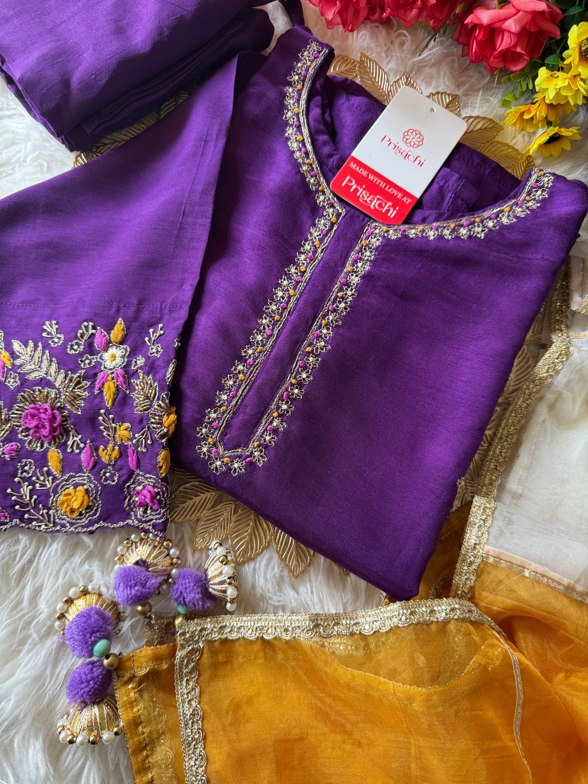 Purple embroidered kurta Pant  without  dupatta