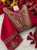 Red Embroidered kurta Pant  with dupatta