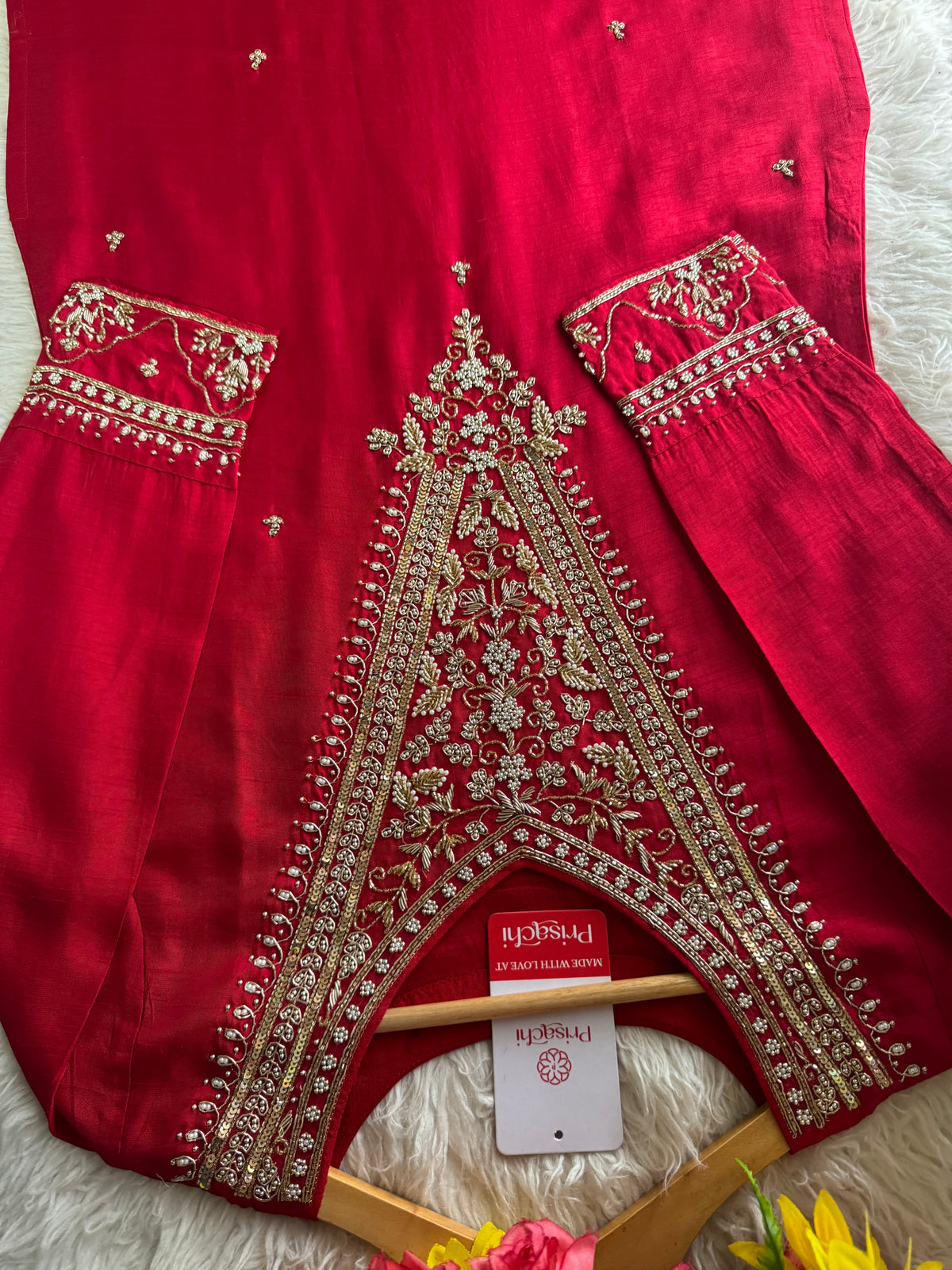 Red Embroidered kurta Pant  with dupatta