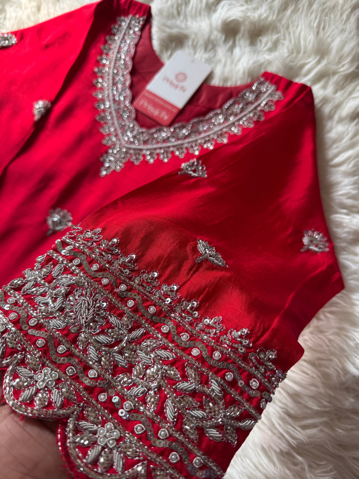 Red embroidered kurta Pant  with dupatta