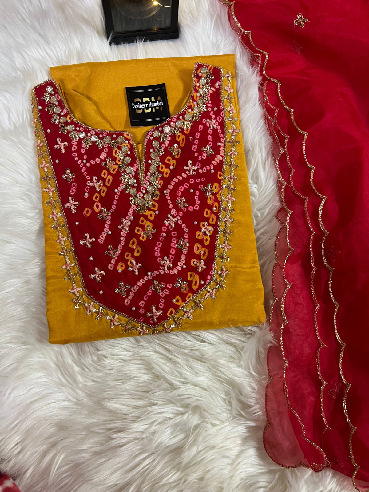 Yellow Embroidered kurta Pant  with dupatta