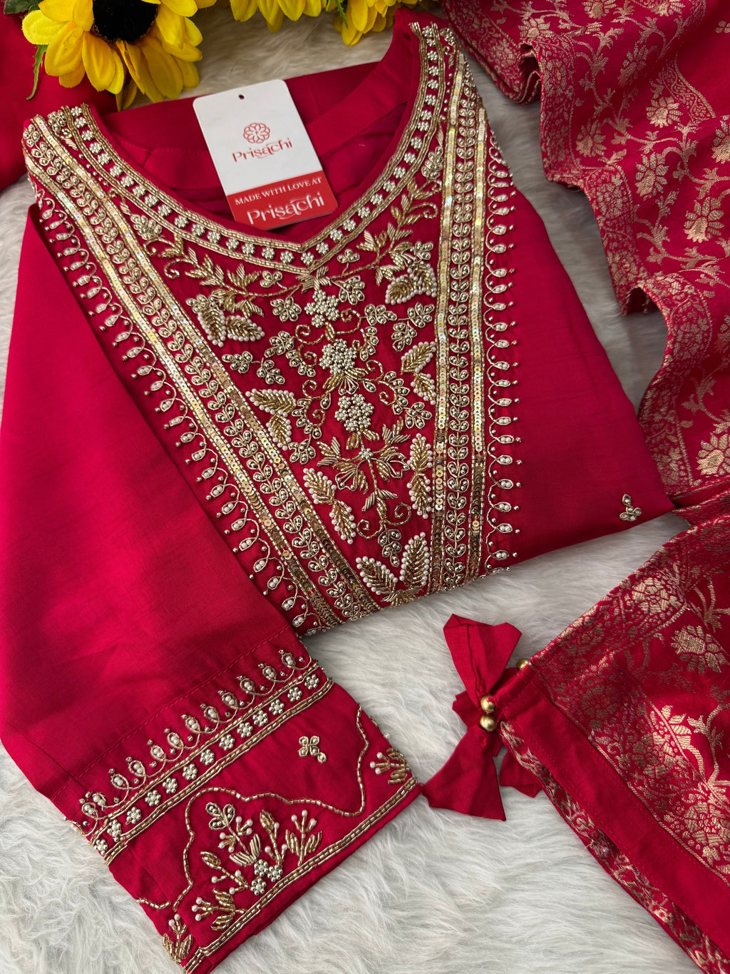 Pink Embroidered kurta Pant  with dupatta