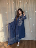 Blue Soft Cotton Bandhej print office Wear cotton Suit