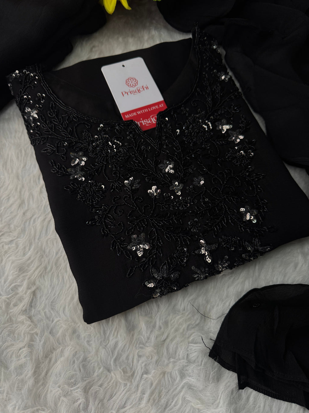 Black Designer Embroidered Kurta set with Palazzo and dupatta
