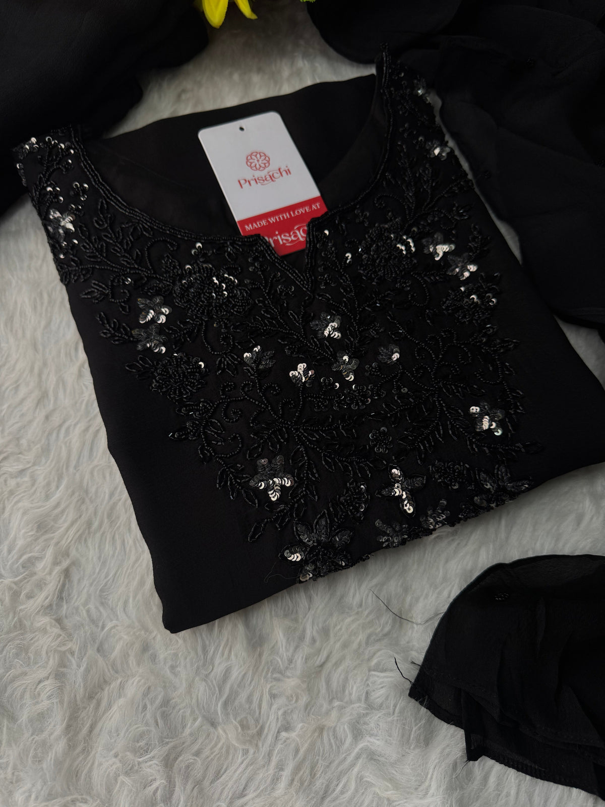 Black Designer Embroidered Kurta set with Palazzo and dupatta