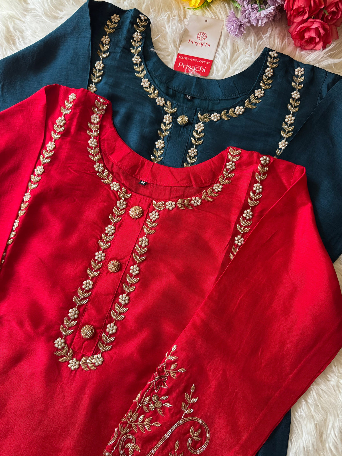 Red embroidered kurta Bottom  with dupatta