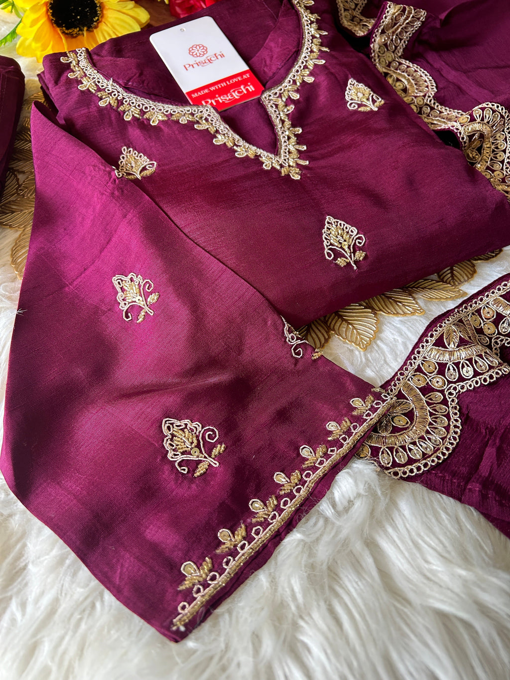 Purple embroidered kurta Pant  with dupatta