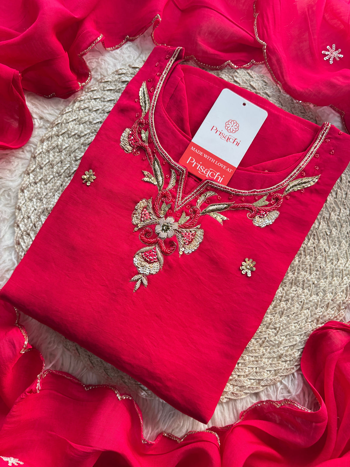 Prisachi Pink Embroidered kurta bottom with dupatta